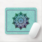 Green Aqua Blue Blume Mandala Boho Mousepad (Mit Mouse)