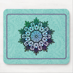 Green Aqua Blue Blume Mandala Boho Mousepad