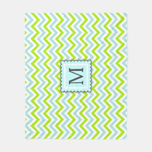 Green & Aqua Blue Zickzack Custom Monogram Fleecedecke (Vorderseite)