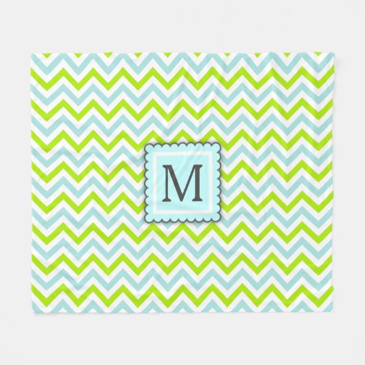 Green & Aqua Blue Zickzack Custom Monogram Fleecedecke (Vorderseite (Horizontal))