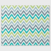 Green Aqua Gray Zigzags Ikat Pattern Geschenkpapier (Flach)