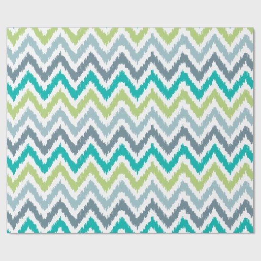 Green Aqua Gray Zigzags Ikat Pattern Geschenkpapier (Flach)
