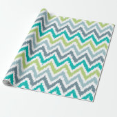 Green Aqua Gray Zigzags Ikat Pattern Geschenkpapier (Ungerollt)