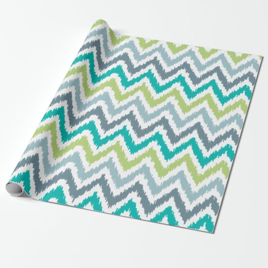 Green Aqua Gray Zigzags Ikat Pattern Geschenkpapier (Ungerollt)