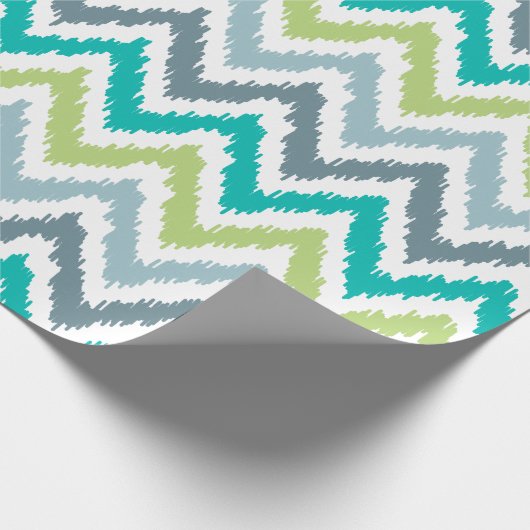 Green Aqua Gray Zigzags Ikat Pattern Geschenkpapier (Ecke)