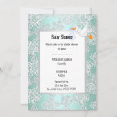 GREEN AQUA LACE DETAIL WHITE STORK BABY DUSCHE EINLADUNG (Vorderseite)