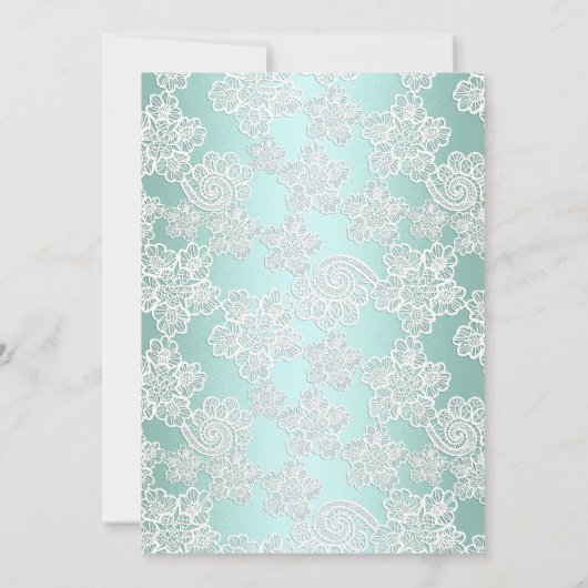 GREEN AQUA LACE DETAIL WHITE STORK BABY DUSCHE EINLADUNG (Rückseite)