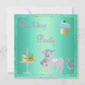 Green Aqua Unicorn Cake BIRTHDAY PARTEI Einladung (Vorderseite)