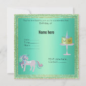 Green Aqua Unicorn Cake BIRTHDAY PARTEI Einladung (Rückseite)