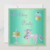 Green Aqua Unicorn Cake BIRTHDAY PARTEI Einladung (Vorderseite)