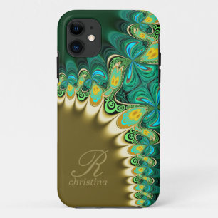 Green Aquamarin & Gold Lace Fraktale Monogram iPho Case-Mate iPhone Hülle