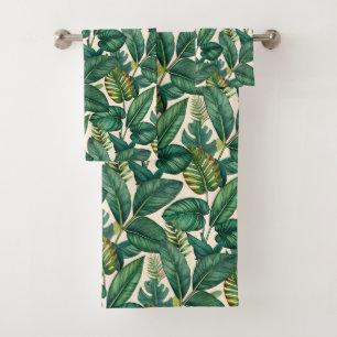 Green & Aquamarin Palm Monstera Tropical Blätter M Badhandtuch Set