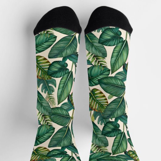Green & Aquamarin Palm Monstera Tropical Blätter M Socken (Oben)