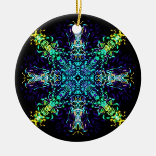 Green Aquamarin Psychedelic Bohemisch Mandala Keramik Ornament (Vorne)