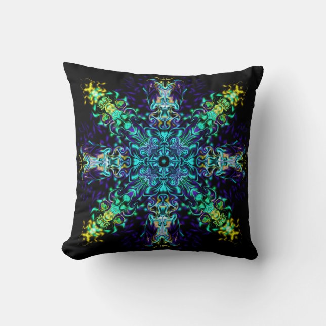 Green Aquamarin Psychedelic Bohemisch Mandala Kissen (Vorderseite)