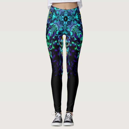 Green Aquamarin Psychedelic Bohemisch Mandala Leggings (Vorderseite)
