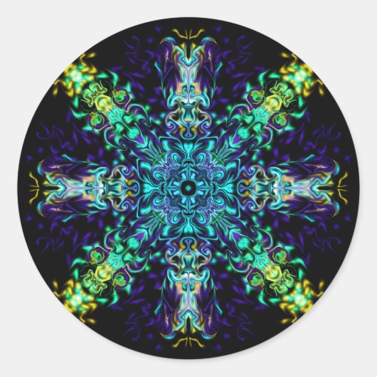 Green Aquamarin Psychedelic Bohemisch Mandala Runder Aufkleber (Vorderseite)