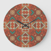 Green Aquamarin Rust Orange Beige Brown Red Tribal Große Wanduhr (Vorderseite)