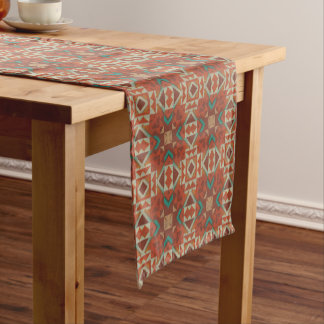 Green Aquamarin Rust Orange Beige Brown Red Tribal Kurzer Tischläufer