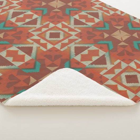 Green Aquamarin Rust Orange Beige Brown Red Tribal Sherpadecke (3/4)
