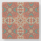 Green Aquamarin Rust Orange Beige Brown Red Tribal Steinuntersetzer (Vorderseite)