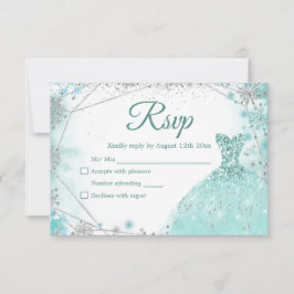 Green Aquamarin Silver Prinzessin Quinceañera RSVP Karte