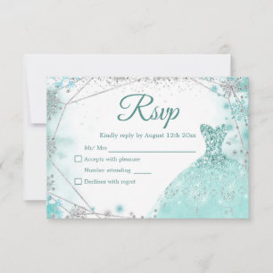 Green Aquamarin Silver Prinzessin Quinceañera RSVP Karte