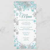 Green Aquamarin Silver Weihnachtsschneeflocke Quin Menükarte (Vorne/Hinten)