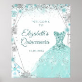Green Aquamarin Silver Winter Mis Quince Willkomme Poster (Vorne)