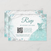 Green Aquamarin Silver Winter Quinceñera Snowflake RSVP Karte (Vorne/Hinten)