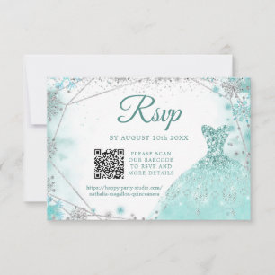 Green Aquamarin Silver Winter Quinceñera Snowflake RSVP Karte