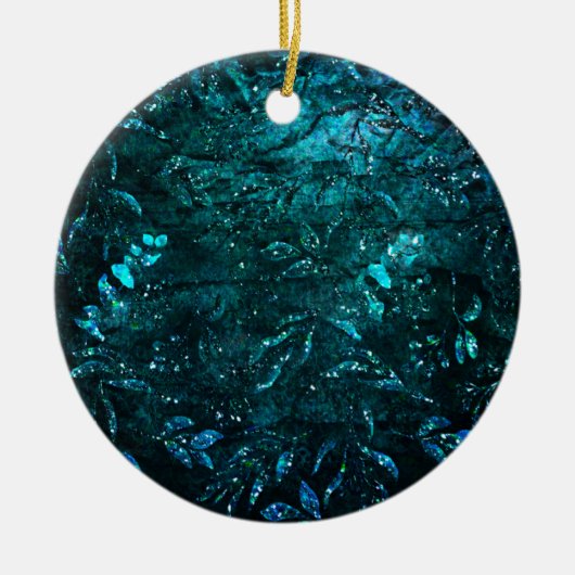 Green Aquamarin Sparkle Floral Blätter Keramik Ornament (Vorne)