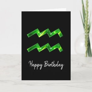 Green Aquarius Sign Birthday Card Karte