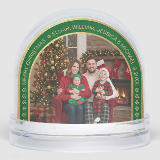 Green Arch Christmas Family Photo Faux Gold Foil  Schneekugeln