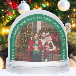Green Arch Family Photo Merry Christmas Snowflakes Schneekugeln