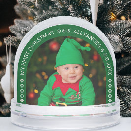 Green Arch First Christmas Baby Photo Snowflakes Schneekugeln