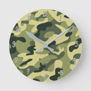 Green Army Camo Camouflage Personalized Runde Wanduhr