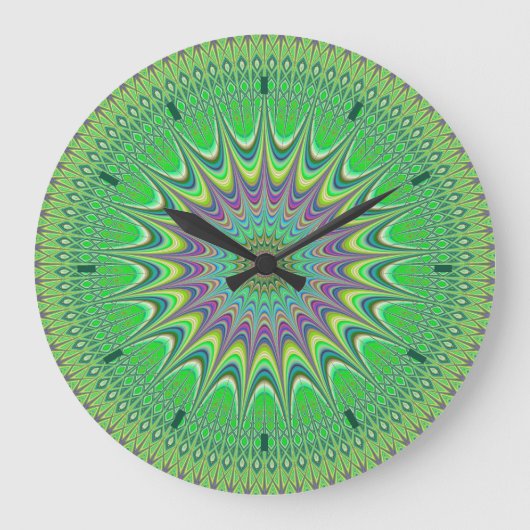 Green Art Abstrakt Mandala Design Wall Clock Große Wanduhr (Vorderseite)
