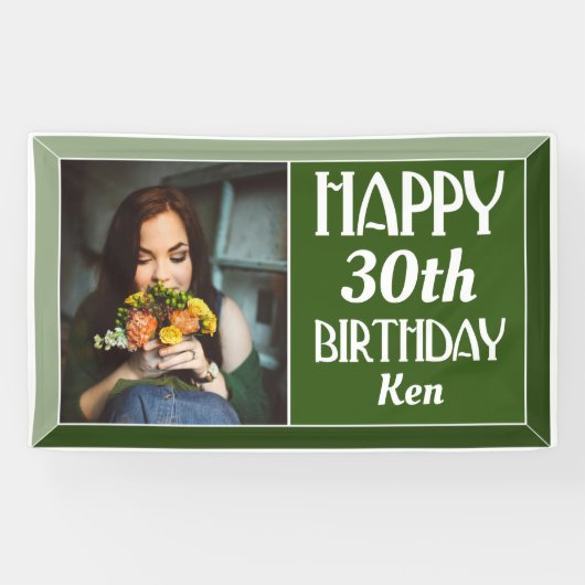 Green Art Deco 30. Foto Geburtstag Banner (Horizontal)