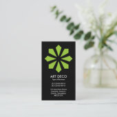 Green Art Deco Blume Star - Black Visitenkarte (Stehend Vorderseite)