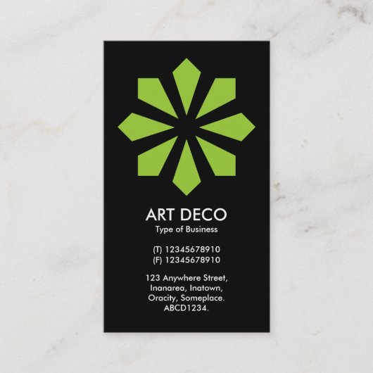 Green Art Deco Blume Star - Black Visitenkarte (Vorderseite)