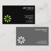 Green Art Deco Blume Symbol - Schwarz Visitenkarte (Vorne/Hinten)