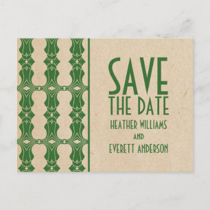 Green Art Deco Border Save the Date Postcard Ankündigungspostkarte