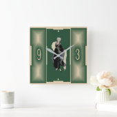 Green Art Deco Quadratische Wanduhr (Zuhause)