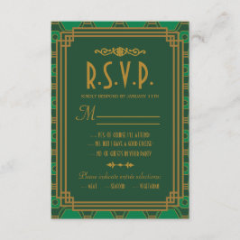 Green Art Deco Wedding RSVP Cards