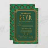 Green Art Deco Wedding RSVP Cards (Vorne/Hinten)