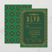 Green Art Deco Wedding RSVP Cards Karte (Vorne/Hinten)