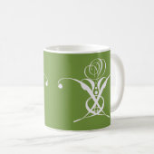 Green Art Deco White Blüh Rose Kaffeetasse (VorderseiteRechts)