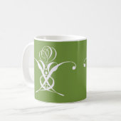 Green Art Deco White Blüh Rose Kaffeetasse (Vorderseite Links)
