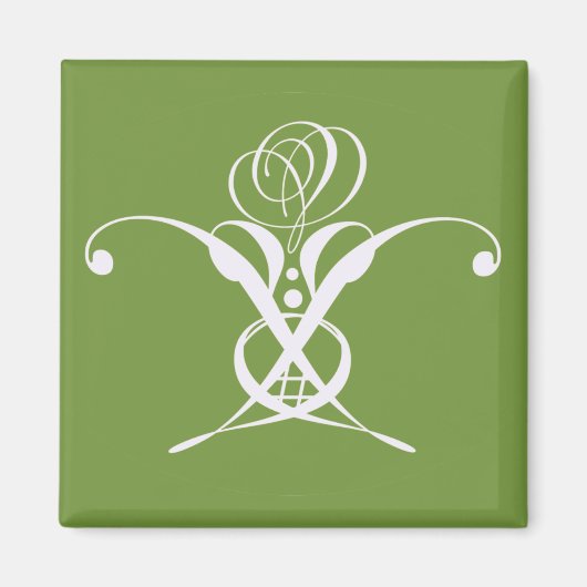 Green Art Deco White Blüh Rose Magnet (Vorne)